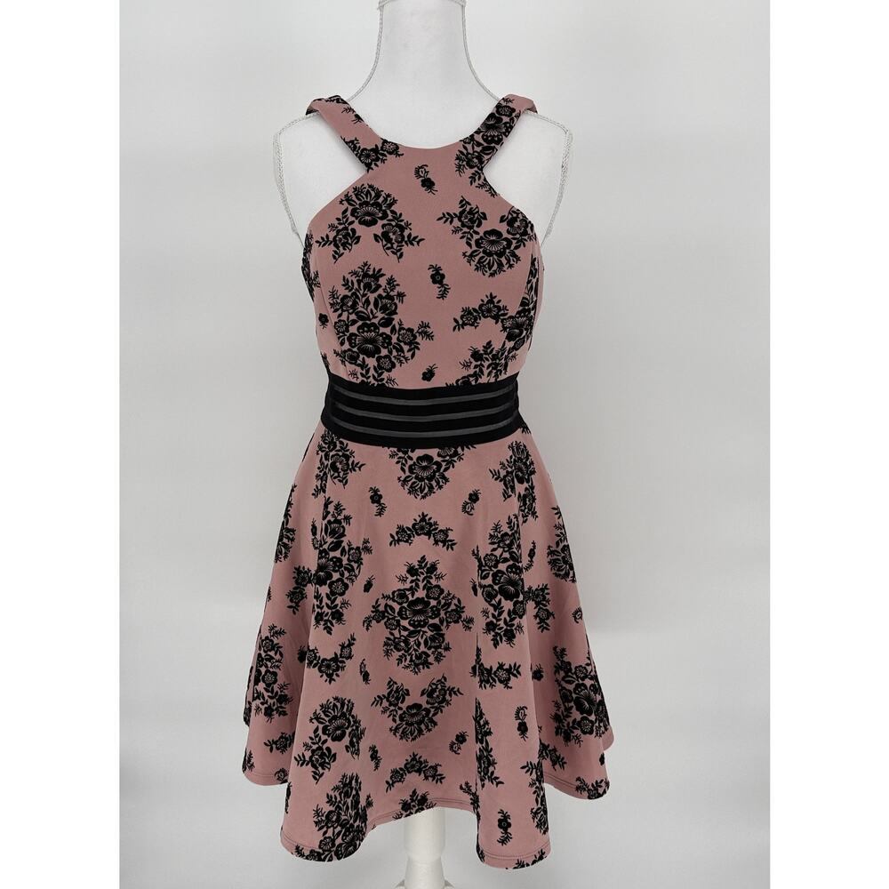 City Studio Pink & Black Floral Fit and Flare‎ Dress Size 7